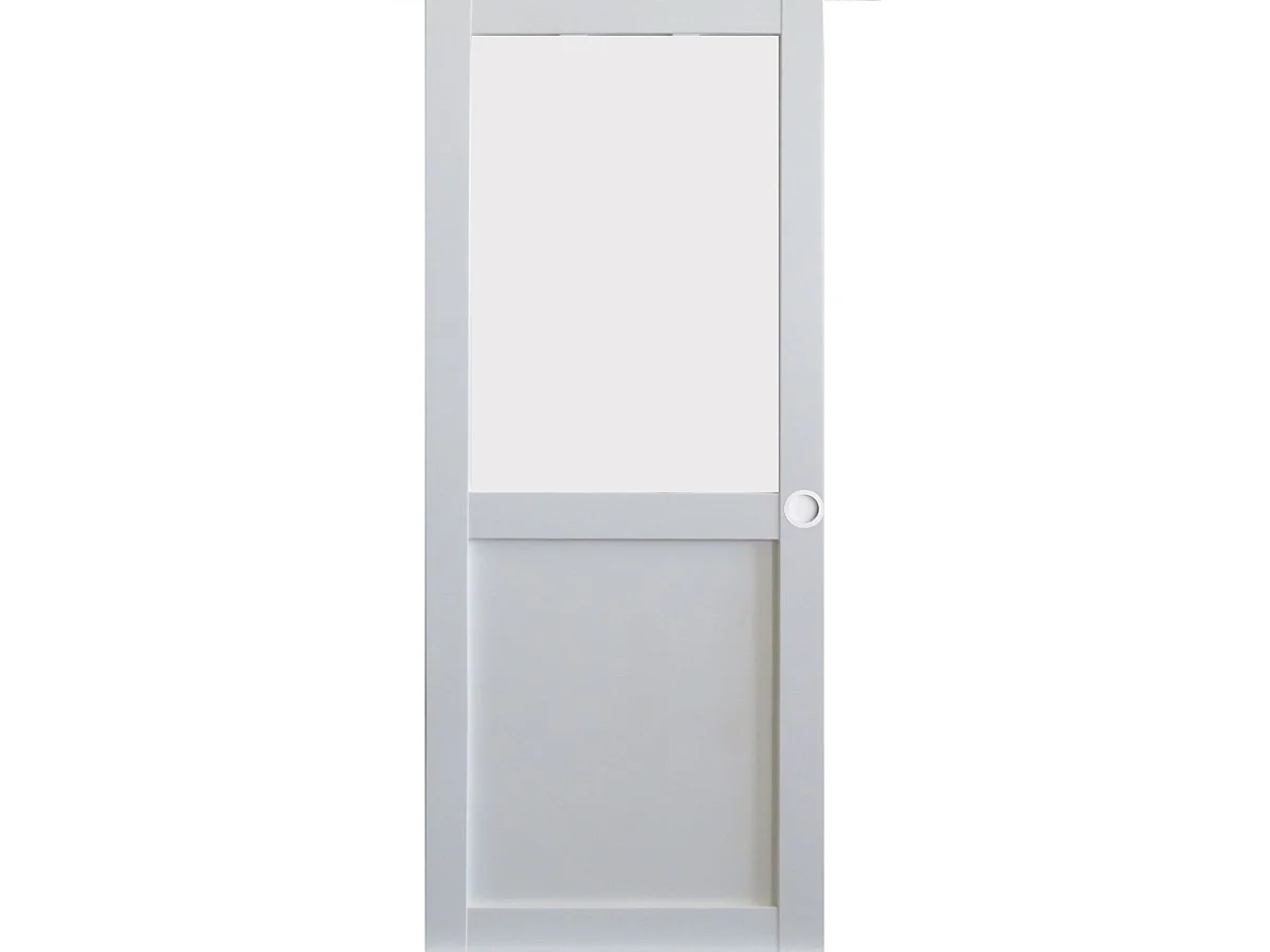 Porte Coulissante Athena Blanc H204 X L93 + Rail Alu Bandeau Blanc Et Coquilles Blanc Gd Menuiseries