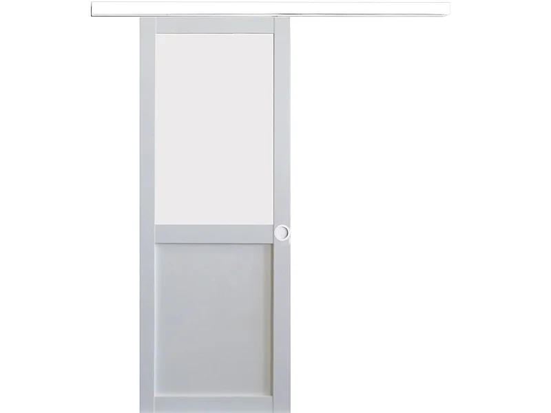 Porte Coulissante Athena Blanc H204 X L93 + Rail Alu Bandeau Blanc Et Coquilles Blanc Gd Menuiseries
