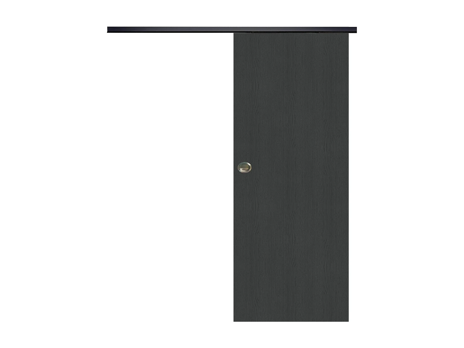 Porte Coulissante Grey Oak H204 X L83 + Rail Alu Bandeau Noir Et Coquilles Gd Menuiseries