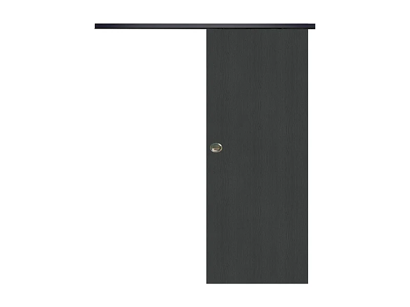 Porte Coulissante Grey Oak H204 X L83 + Rail Alu Bandeau Noir Et Coquilles Gd Menuiseries