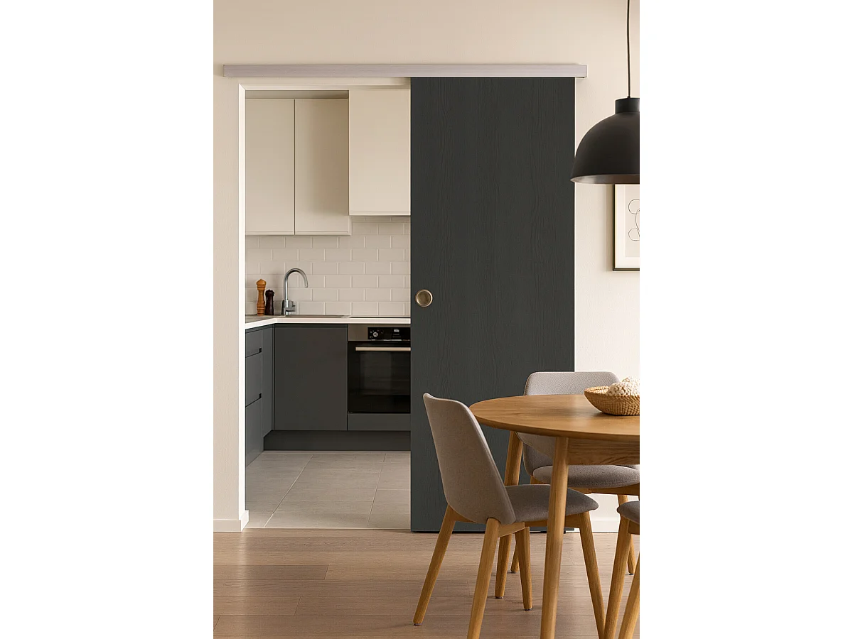 Porte Coulissante Grey Oak H204 X L93 +rail Alu Et Coquilles Gd Menuiseries