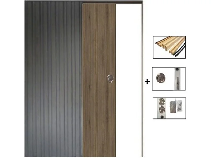 Porte Coulissante Light Walnut H204 X L83 + Systeme A Galandage Et Kit Finition Inclus Gd Menuiseries