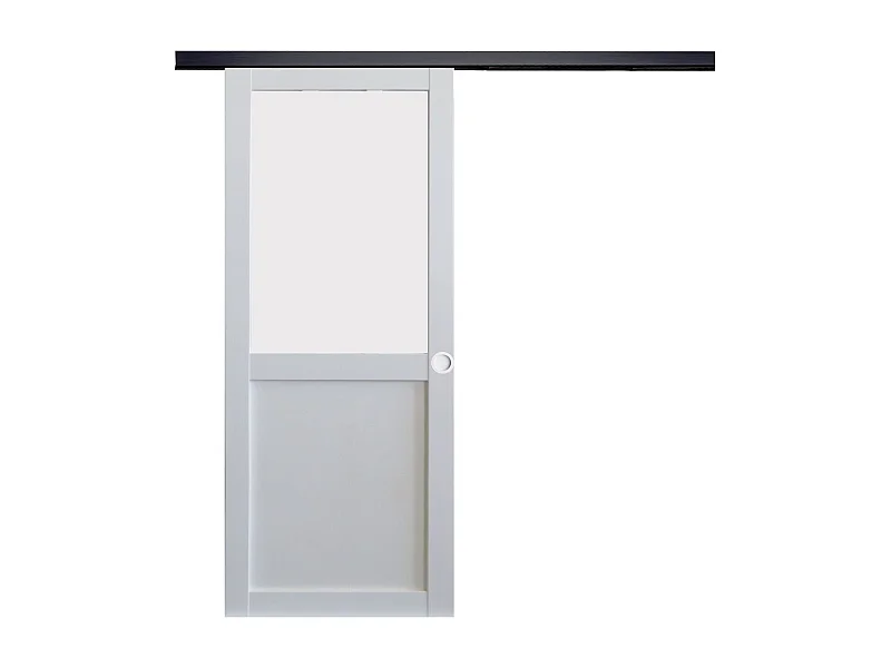 Porte Coulissante Athena Blanc H204 X L93 + Rail Alu Bandeau Noir Et Coquilles Blanc Gd Menuiseries