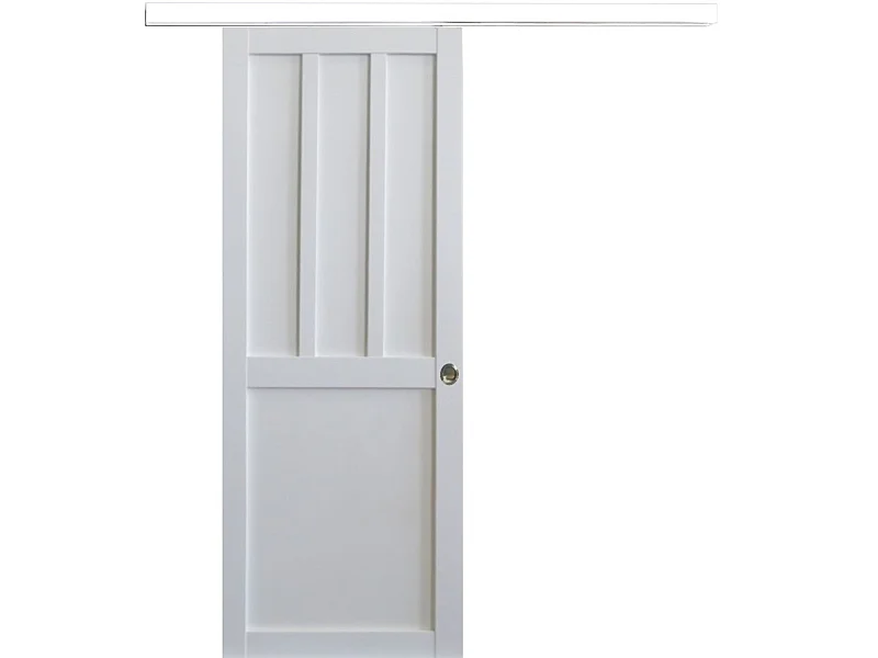 Porta scorrevole Officina 2 pannelli bianchi, larghezza 83 + rotaia a fascia bianca + 2 gusci installati