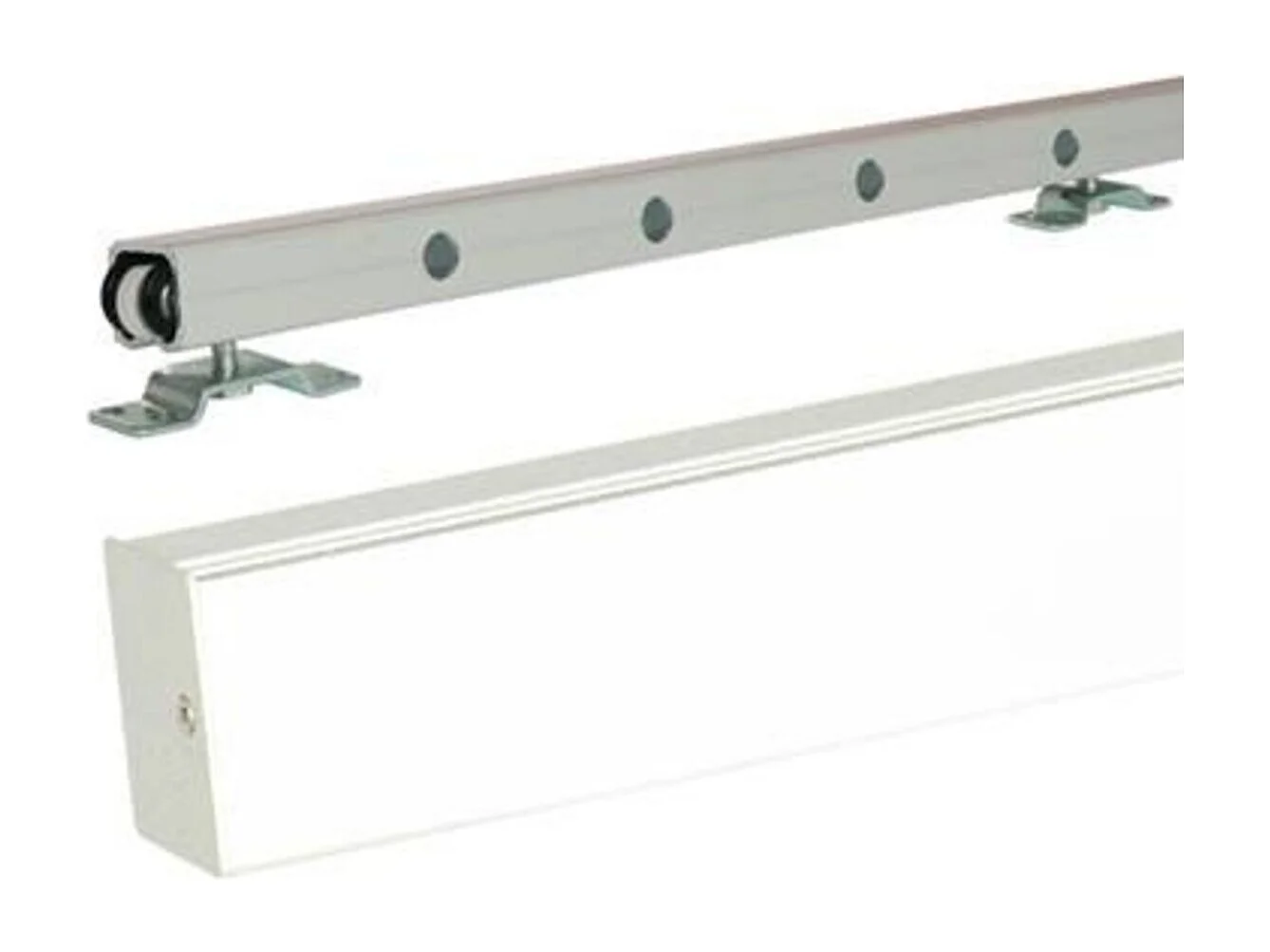 Porte Coulissante Grey Oak H204 X L83 + Rail Alu Bandeau Blanc Et Coquilles Gd Menuiseries