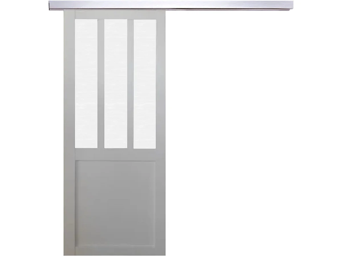 Porte Coulissante Atelier Blanc Vitre Depoli H204 X L93 + Rail Alu Gd Menuiseries