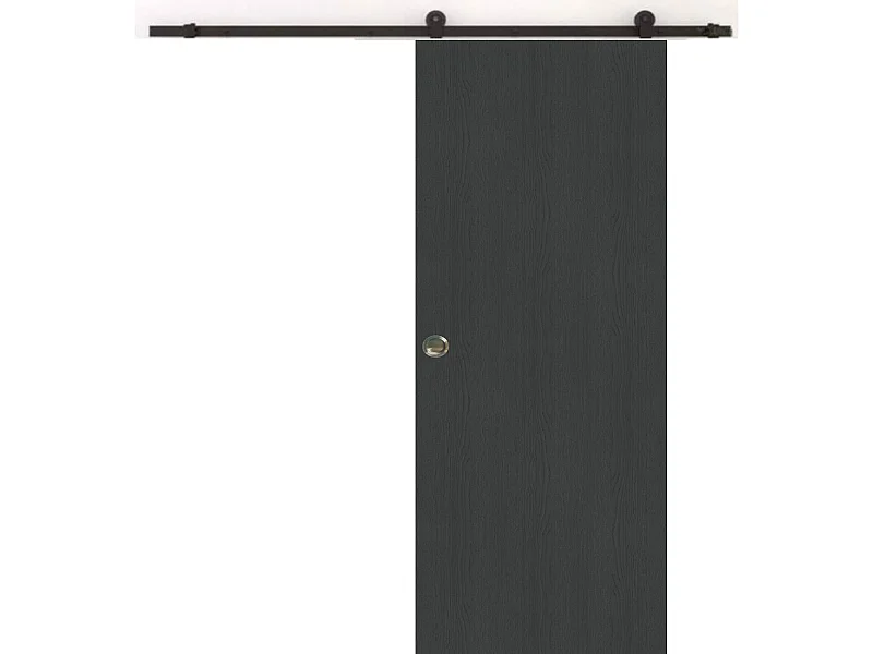 Porte Coulissante Grey Oak H204 X L83 + Rail A Roulettes Noir Et Coquilles Gd Menuiseries