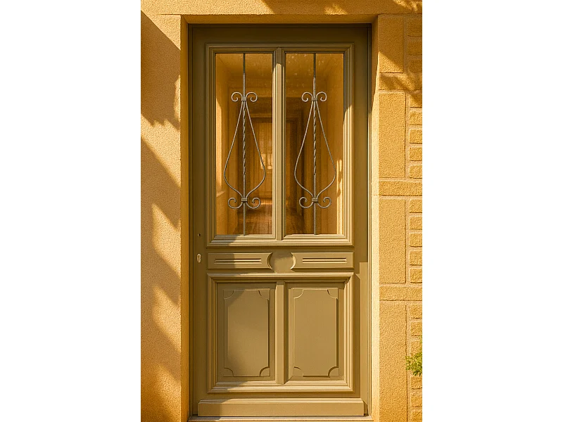 Porte D'entree Bois Vitree, Baptiste Vert Ral 7002, H,215xl,90 P, Droit Cotes Tableau Gd Menuiseries