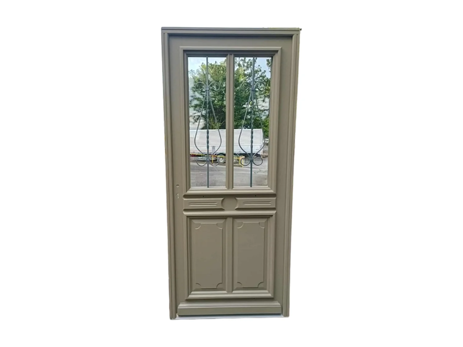 Porte d'entree Bois vitree, Baptiste Vert Ral 7002, H,200xl,90 p, droit Cotes Tableau