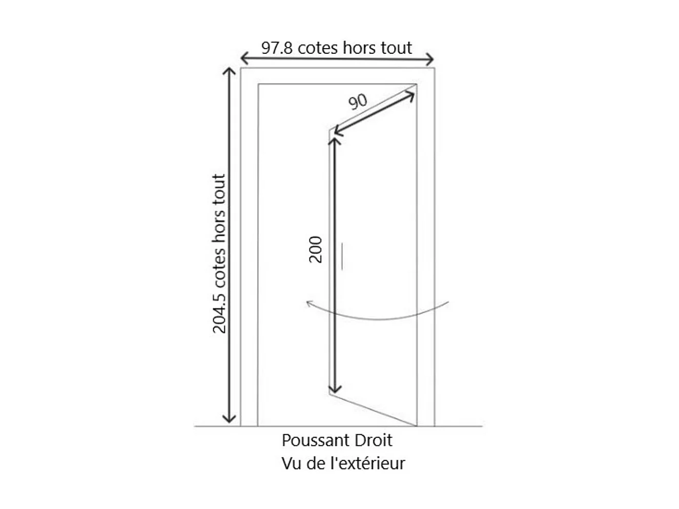 Porte d'entree Bois vitree, Baptiste Vert Ral 7002, H,200xl,90 p, droit Cotes Tableau