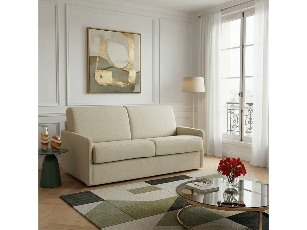 Canapé convertible express 3 places BERGAME en velours / Beige