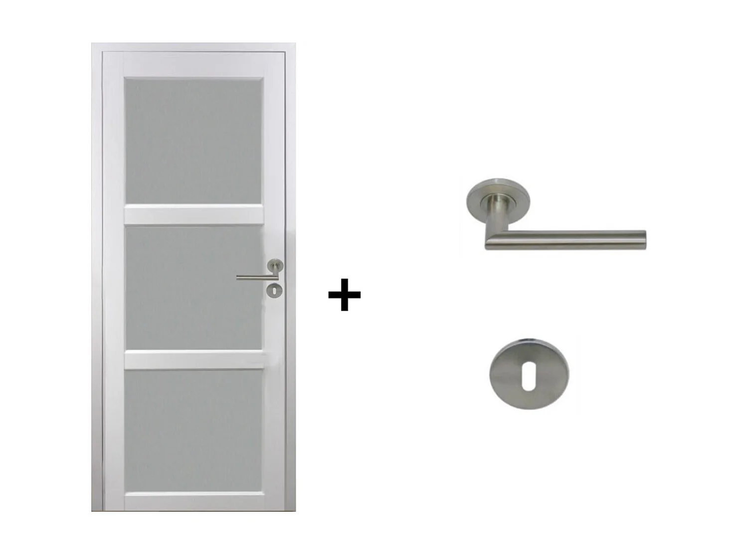 Blocco Porta Kenya Vetro Bianco H204 x L83 Pannello Ribs Spinta Sinistra + Maniglia