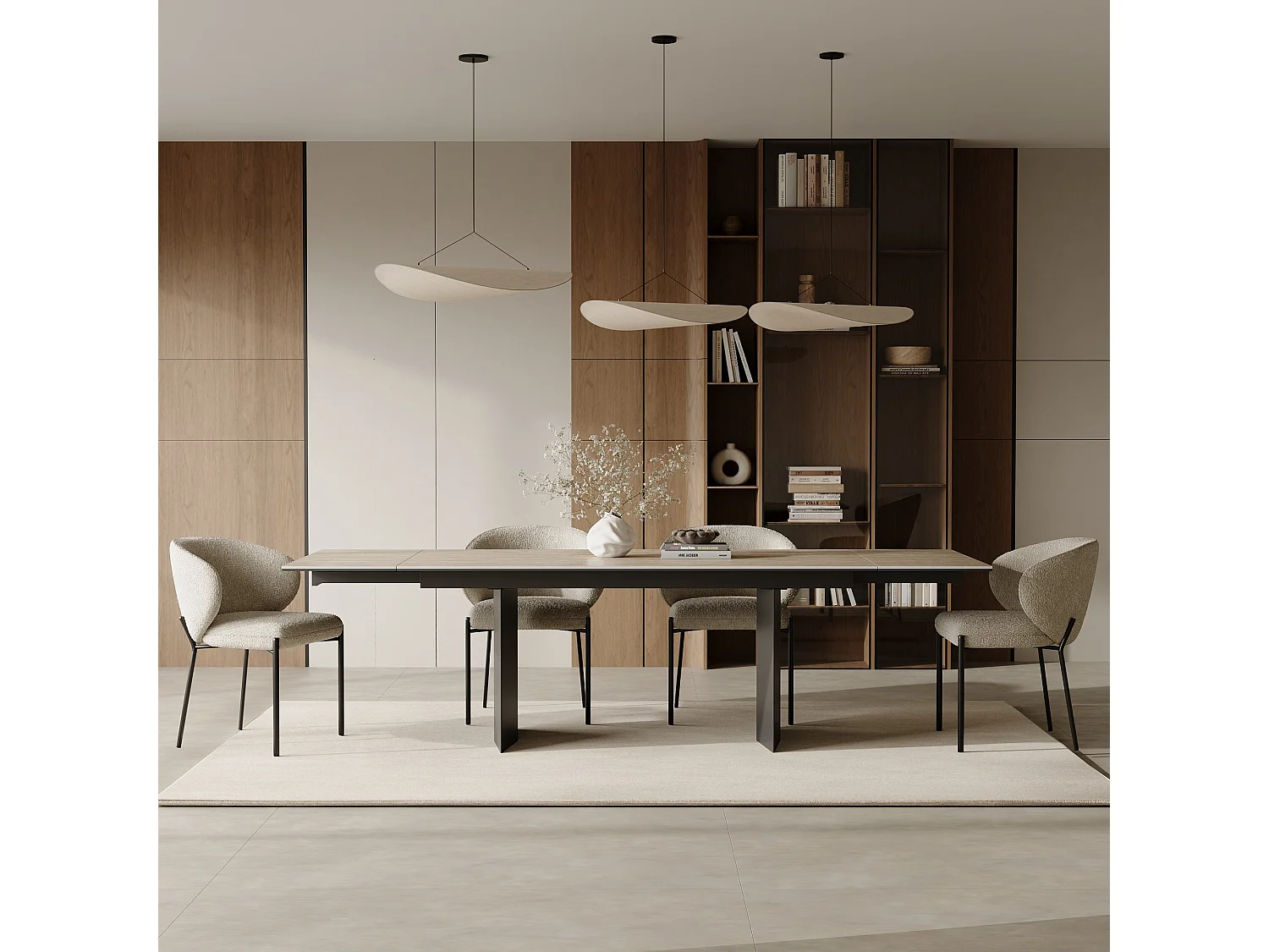 Table extensible 8-10 personnes aspect travertin et pieds noirs 180cm ROSE