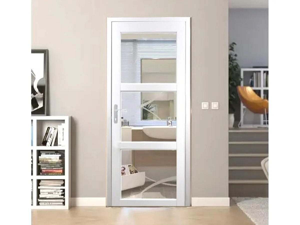 Bloc Porte Kenya Blanc Vitrage transparent H204 x L73 Poussant Droite Cotes Tableau +Poignee Pomerol