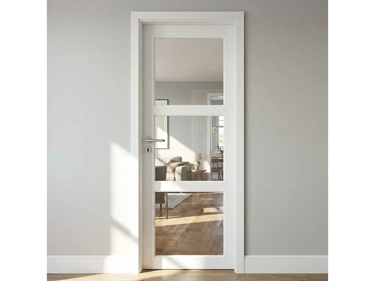 Blocco Porta Kenya Vetro Bianco Trasparente H204 x L73 Pannello Nervatura Spinta Destra + Maniglia