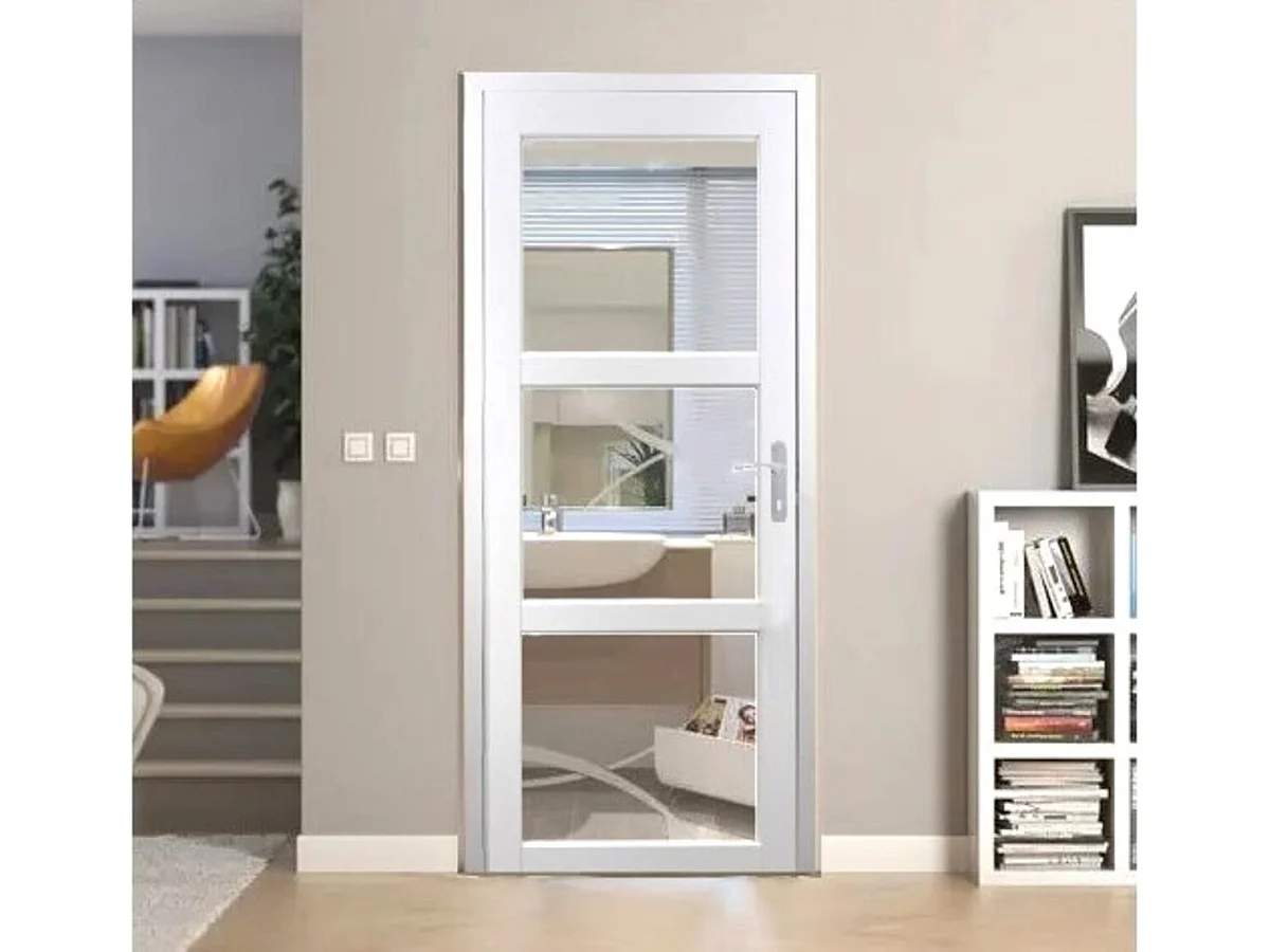 Bloc Porte Kenya Blanc Vitrage transparent H204 x L83 Poussant Gauche Cotes Tableau +Poignee Pomerol