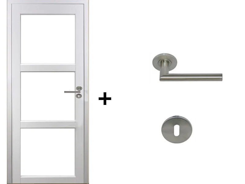 Bloc Porte Kenya Blanc Vitrage transparent H204 x L83 Poussant Gauche Cotes Tableau +Poignee Pomerol