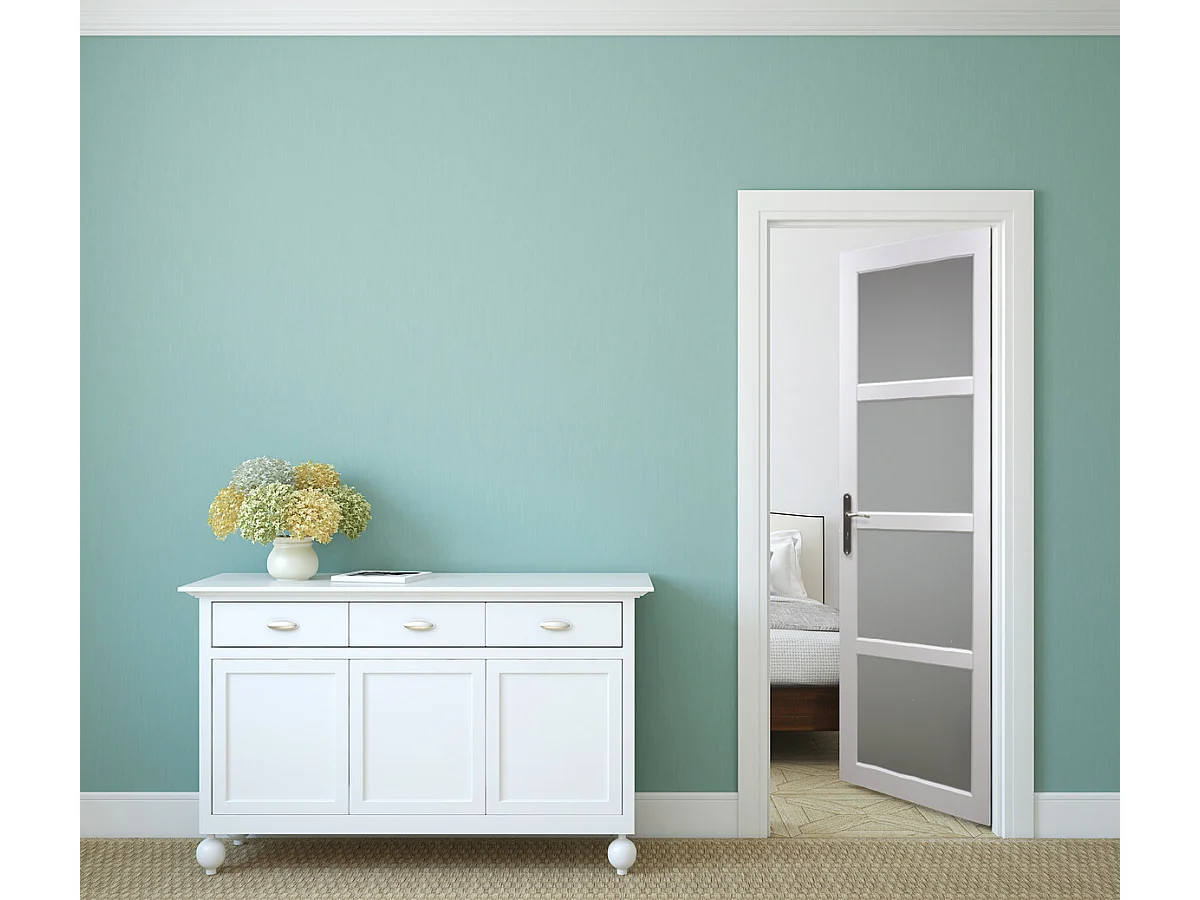 Bloc Porte Tana Vitree Blanc H204 x L83 Poussant Droite Cotes Tableau +Poignee Pomerol