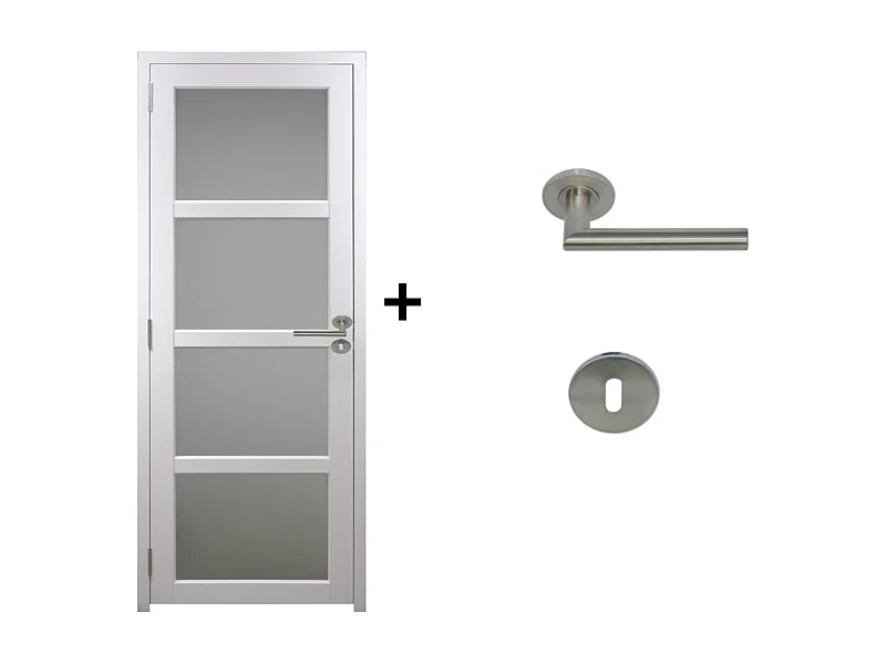 Bloc Porte Tana Vitree Blanc H204 x L83 Poussant Droite Cotes Tableau +Poignee Pomerol