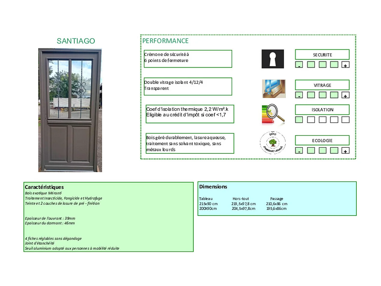 Porte D'entrée Bois Vitrée Santiago Gris Marron Ral7039, H.200 X L.90 P, Gauche Côte Tableau Gd Menuiseries