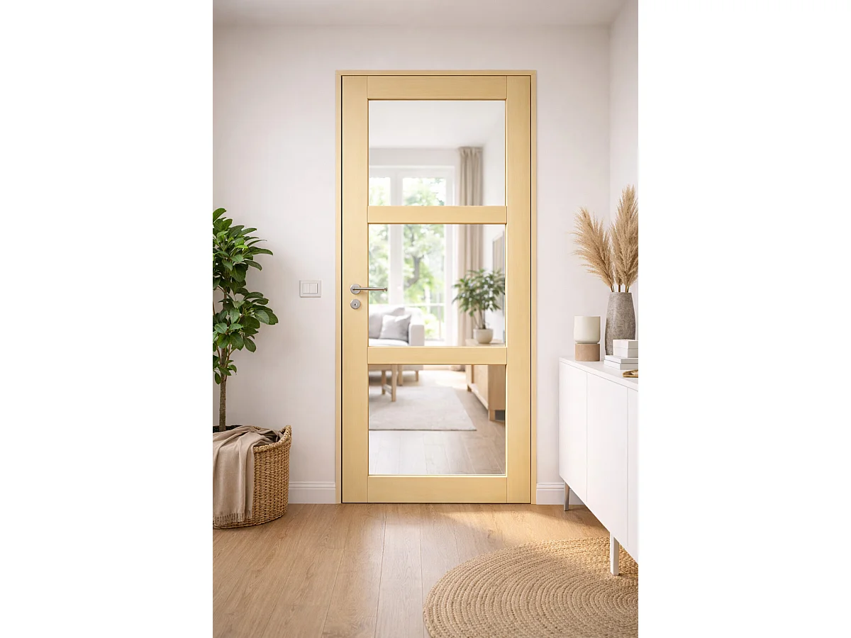 Blocco Porta Ayous Vetro Trasparente H204 x L83 Pannello Laterale a Spinta Destro + Maniglia