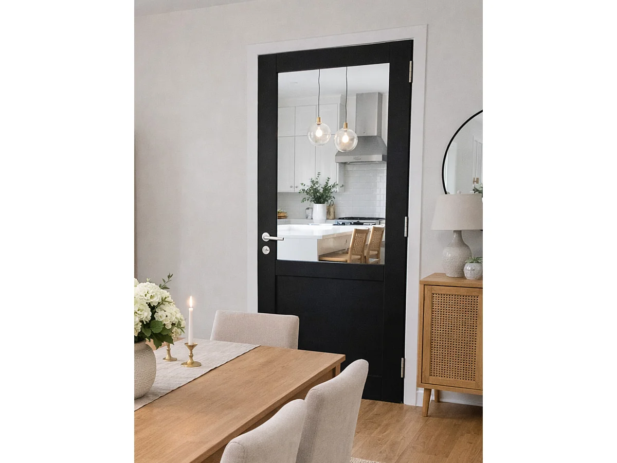 Blocco porta officina nero senza montante H204 x L83 Dimensioni tavolo a spinta sinistra + maniglia