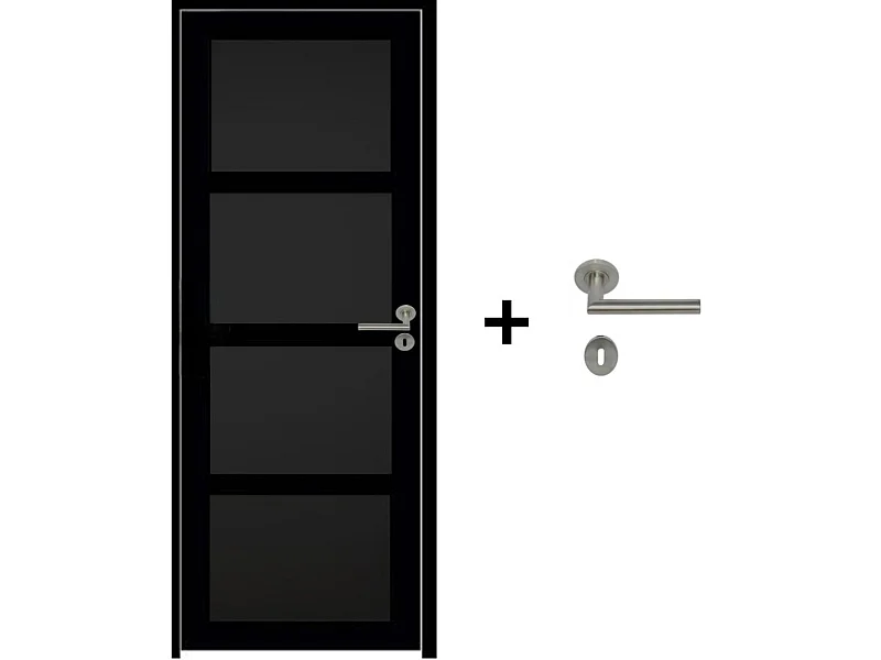 Bloc Porte Telia noir 4 panneaux H204 x L83 Poussant Gauche Cotes Tableau +Poignee Pomerol