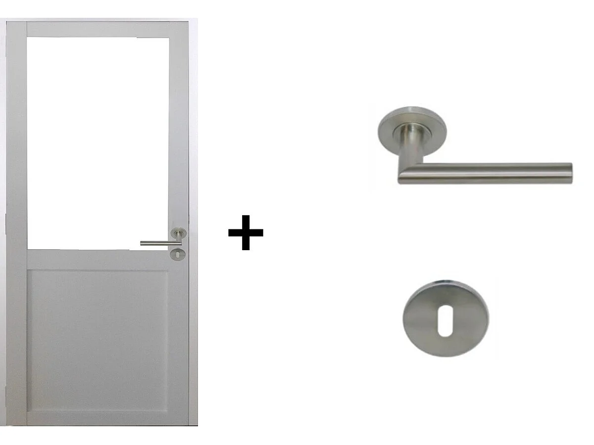 Bloc Porte Atelier BLANC sans meneau H204 x L83 Poussant Gauche Cotes Tableau +Poignee Pomerol