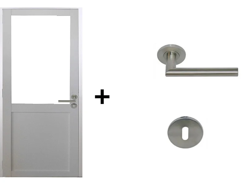 Bloc Porte Atelier BLANC sans meneau H204 x L83 Poussant Gauche Cotes Tableau +Poignee Pomerol