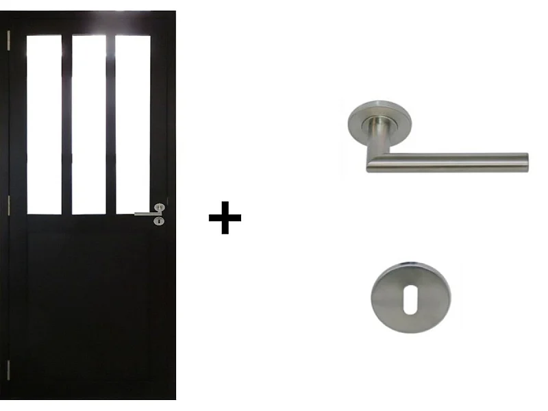 Bloc Porte Atelier Noir H204 x L73 Poussant Droite Cotes Tableau +Poignee Pomerol