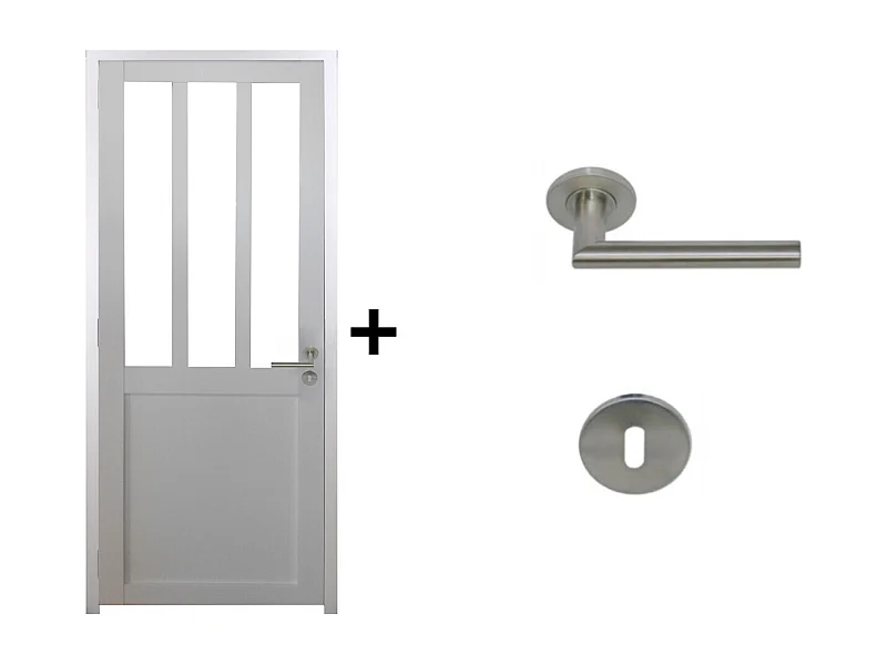 Bloc Porte Atelier BLANC H204 x L73 Poussant Gauche Cotes Tableau +Poignee Pomerol