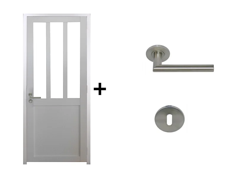 Bloc Porte Atelier BLANC H204 x L83 Poussant Droite Cotes Tableau +Poignee Pomerol