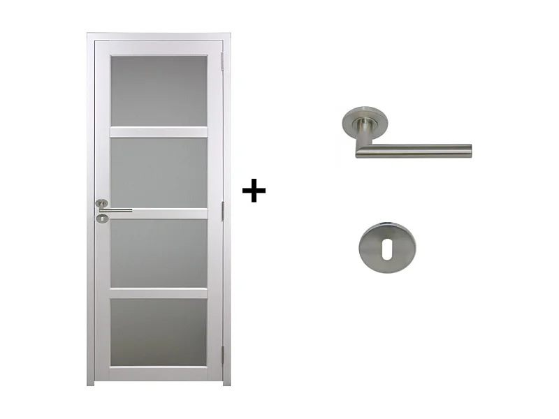 Bloc Porte Tana Vitree Blanc H204 x L83 Poussant Gauche Cotes Tableau +Poignee Pomerol