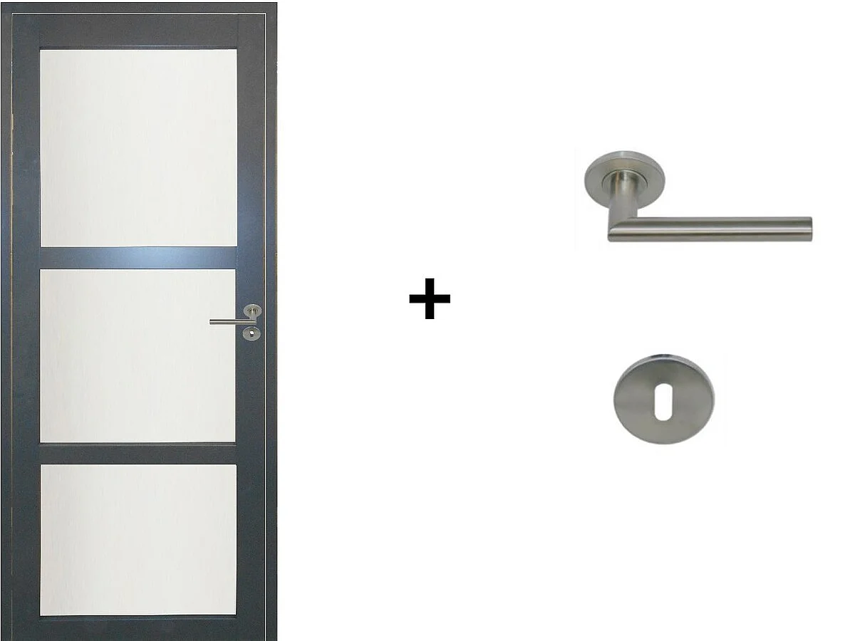 Blocco porta in vetro Blakeria RAL7016 H204 x L73 Pannello laterale a spinta sinistro + maniglia