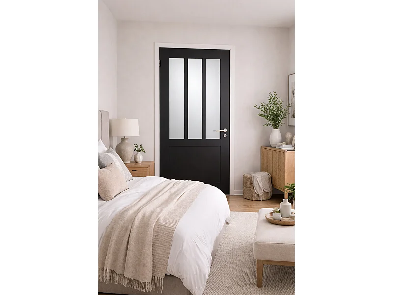 Bloc Porte Atelier Noir Vitre Depoli H204 X L73 Poussant Droite Côte Tableau + Poignee Pomerol Gd Menuiseries