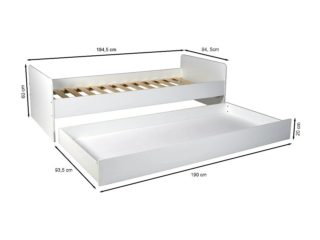 Lit gigogne 90x190 cm BALI / Blanc