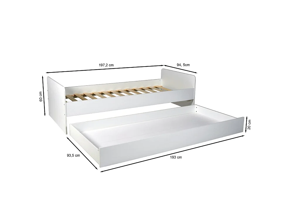 Lit gigogne 90x190 cm BALI / Blanc