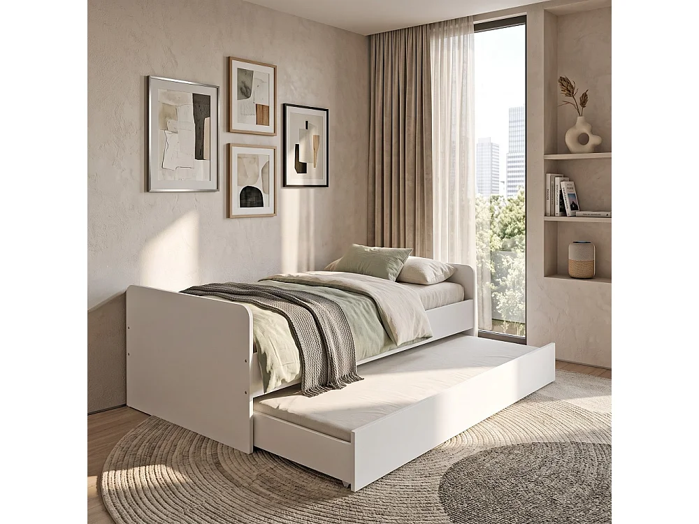 Lit gigogne 90x190 cm BALI / Blanc