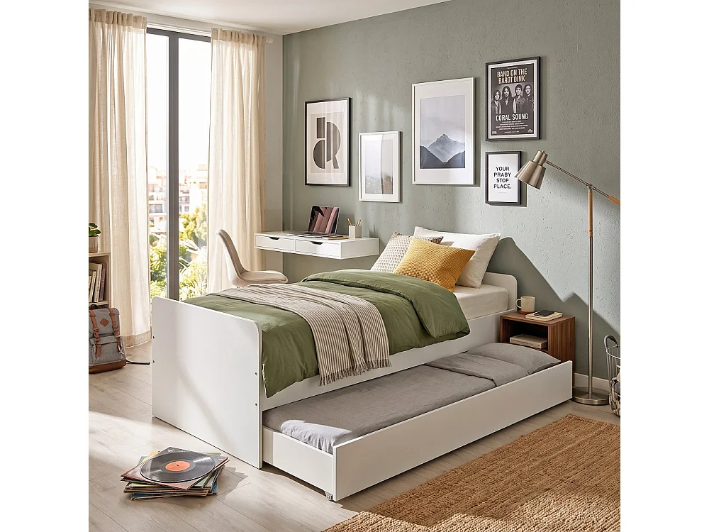 Lit gigogne 90x190 cm BALI / Blanc