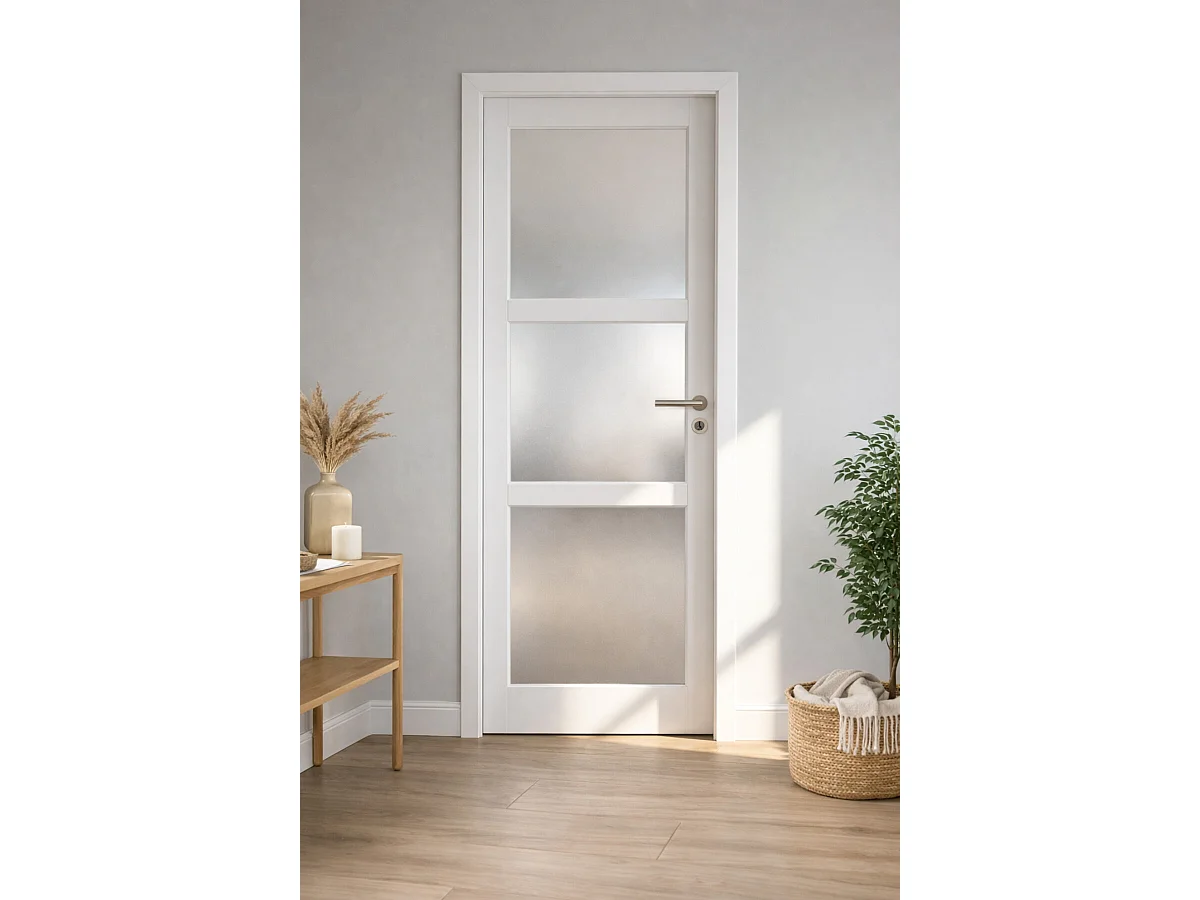 Blocco Porta Kenya Vetro Bianco H204 x L73 Pannello Ribs Spinta Sinistra + Maniglia