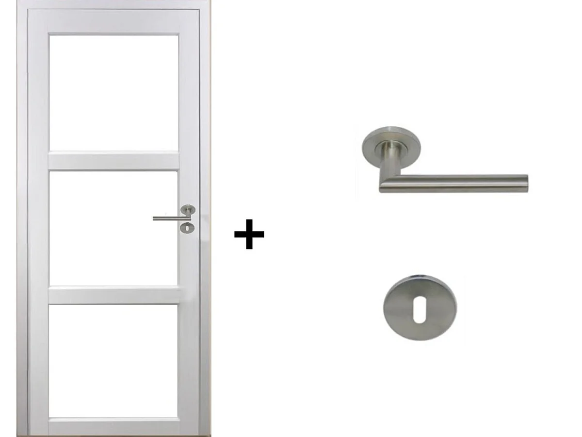 Bloc Porte Kenya Blanc Vitrage transparent H204 x L73 Poussant Gauche Cotes Tableau + Poignee Pomerol