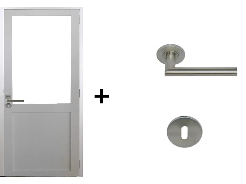 Bloc Porte Atelier BLANC sans meneau H204 x L73 Poussant Droite Cotes Tableau +Poignee Pomerol