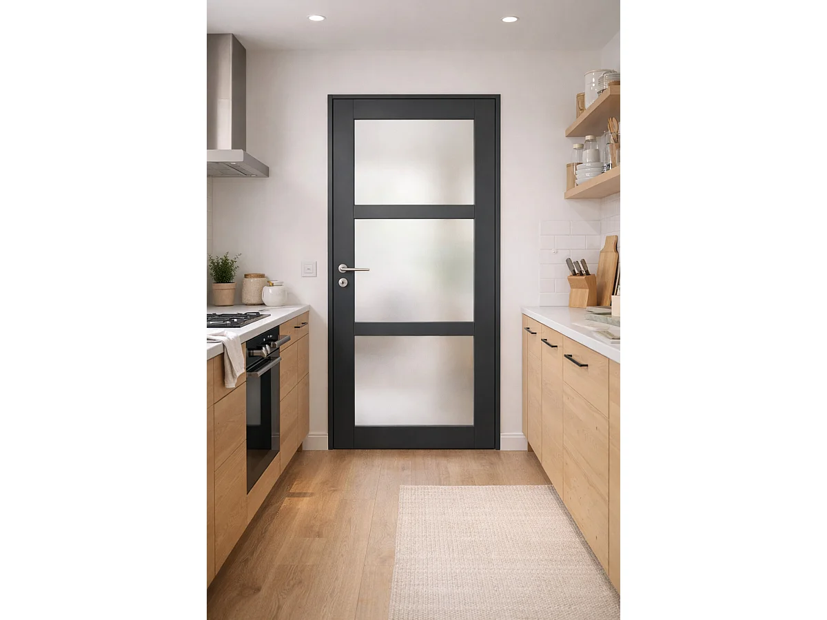 Blakeria RAL7016 Blocco porta vetrata H204 x L83 Pannello laterale a spinta destro + Maniglia