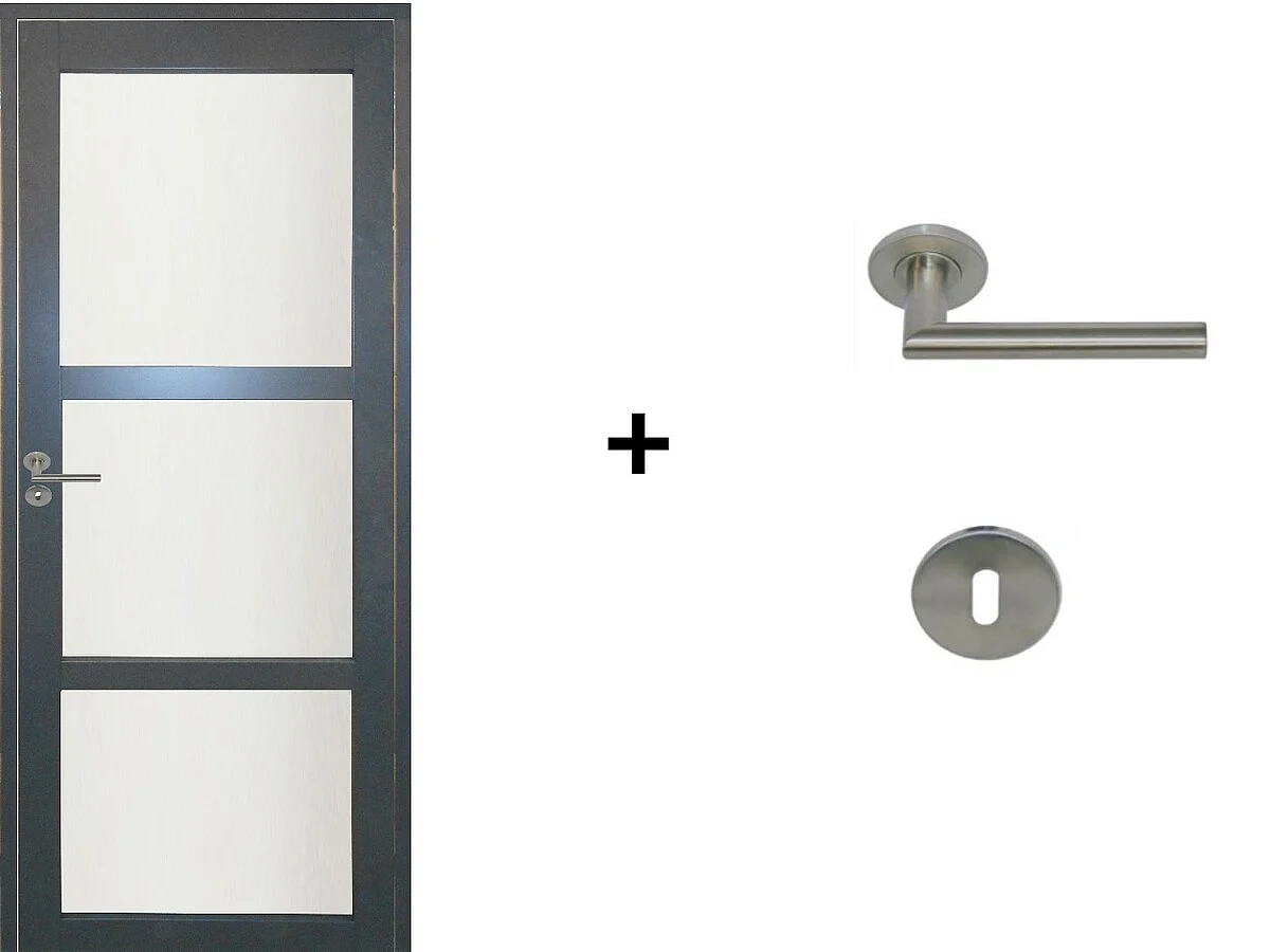 Blakeria RAL7016 Blocco porta vetrata H204 x L83 Pannello laterale a spinta destro + Maniglia