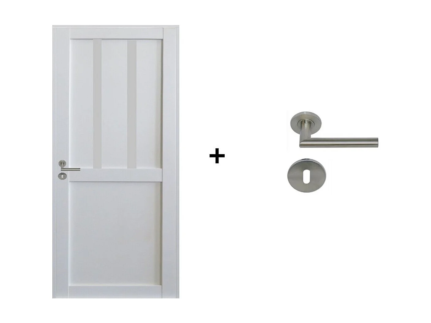 Bloc Porte Atelier 2 panneaux Blanc H204 x L83 Poussant Droite Cotes Tableau +Poignee Pomerol