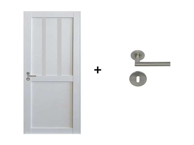 Bloc Porte Atelier 2 panneaux Blanc H204 x L83 Poussant Droite Cotes Tableau +Poignee Pomerol