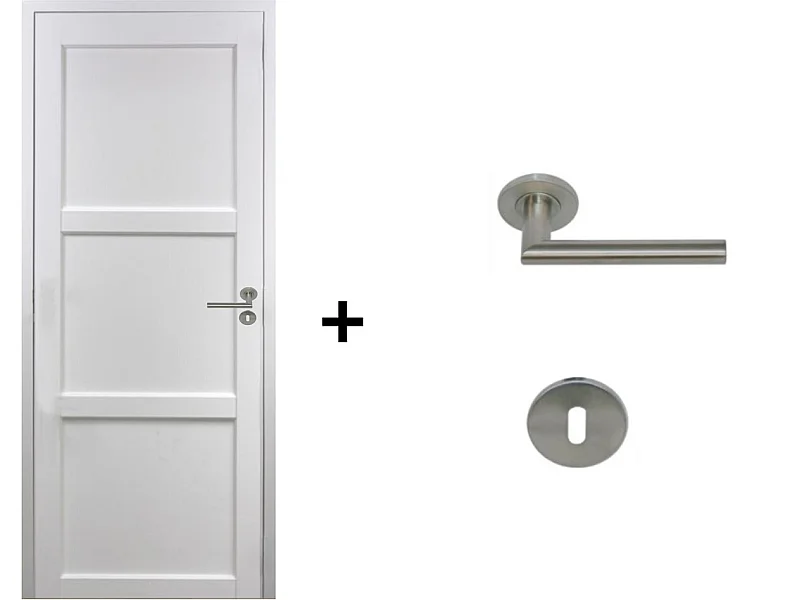 Bloc Porte Korya Blanc 3 panneaux H204 x L83 Poussant Gauche Cotes Tableau +Poignee Pomerol