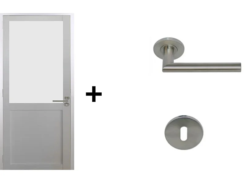 Bloc Porte Athena BLANC H204 x L73 Poussant Gauche Cotes Tableau +Poignee Pomerol