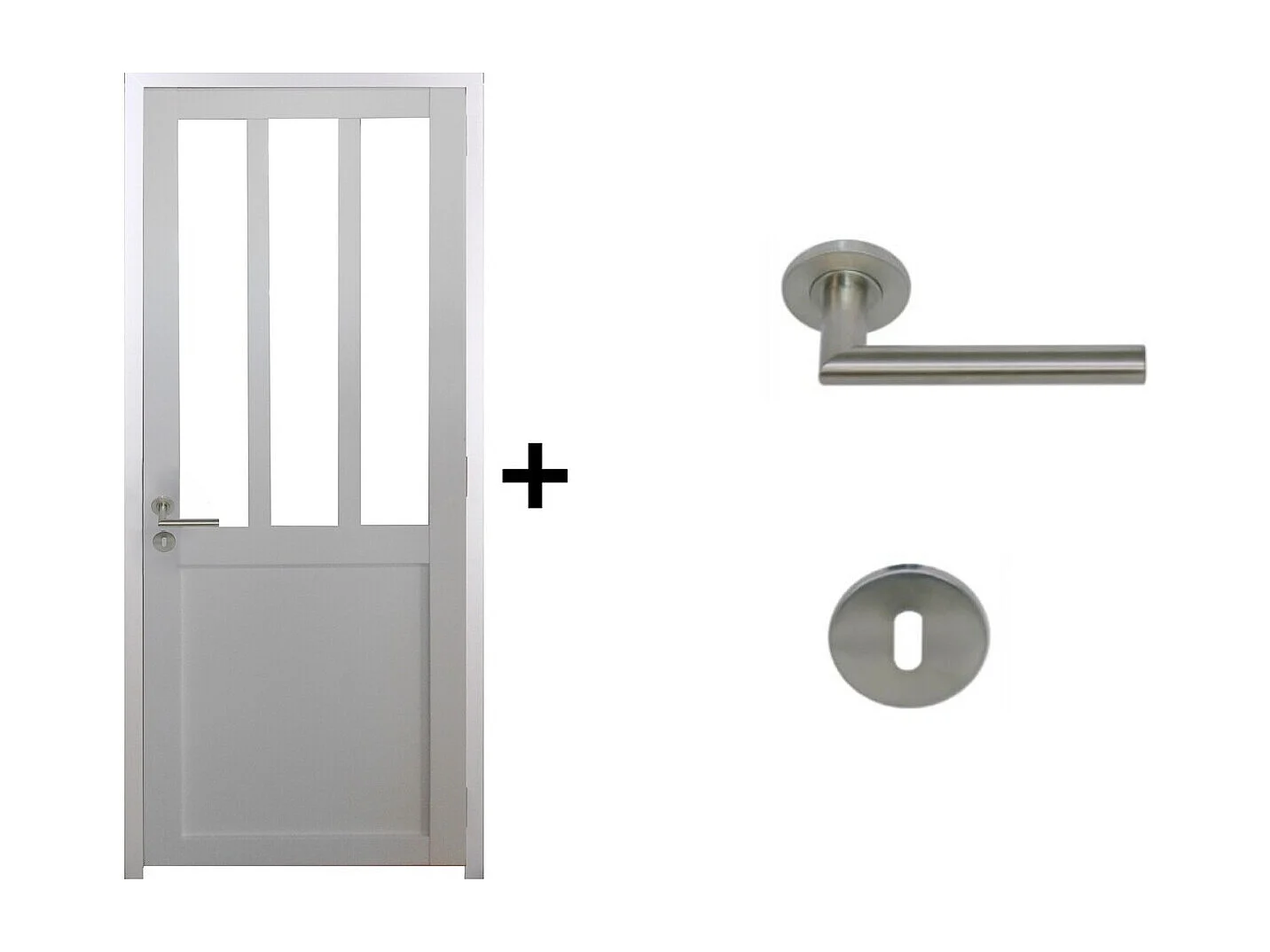 Bloc Porte Atelier BLANC H204 x L73 Poussant Droite Cotes Tableau +Poignee Pomerol