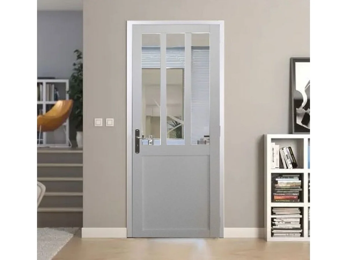 Bloc Porte Atelier BLANC H204 x L73 Poussant Droite Cotes Tableau +Poignee Pomerol